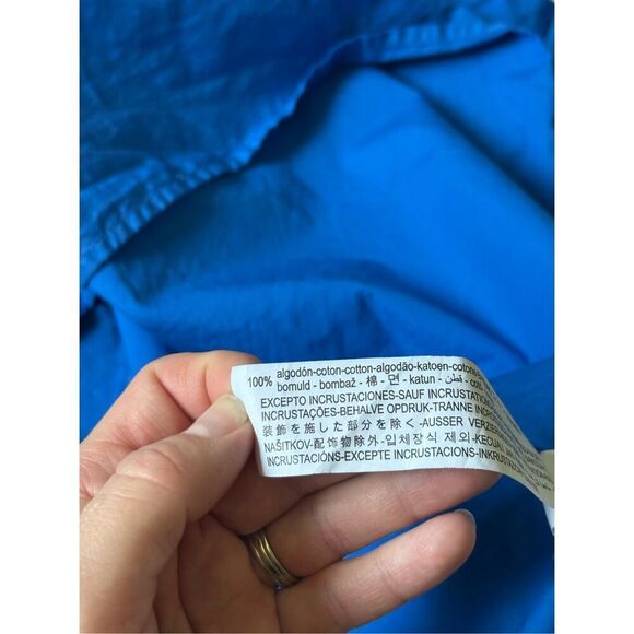 Zara Embroidered Top Blouse Button Front size M Boho Blue Collared - Picture 10 of 10